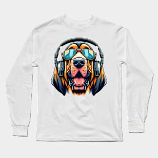 Grinning Bloodhound as Smiling DJ with Headphones Long Sleeve T-Shirt